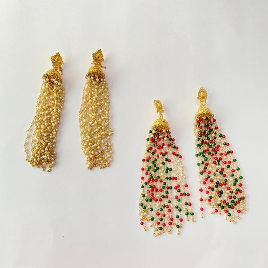 Gold Plated Jhumka with Pearl Hanging Earring & Gold Plated Jumka with Multi Color Hanging Earring Combo