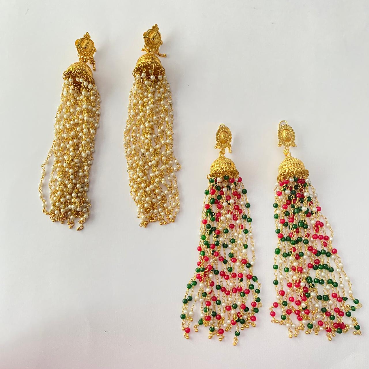 Gold Plated Jhumka with Pearl Hanging Earring & Gold Plated Jumka with Multi Color Hanging Earring Combo