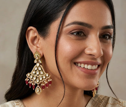 Ruby Gold Plated Kundan Chandbali Earring