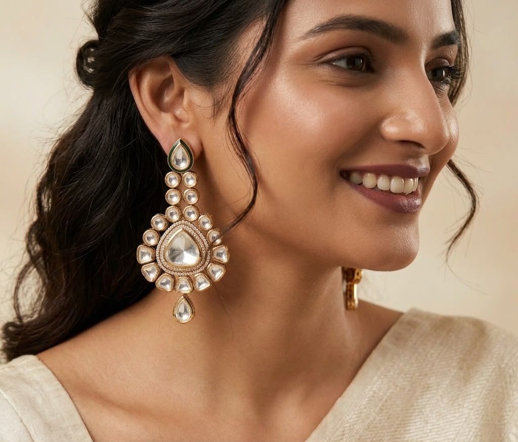 Kundan & Polki Gold Plated Drop Earring