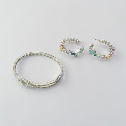 Diamond bracelet with earring silver plated combo