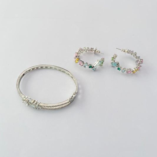 Diamond bracelet with earring silver plated combo