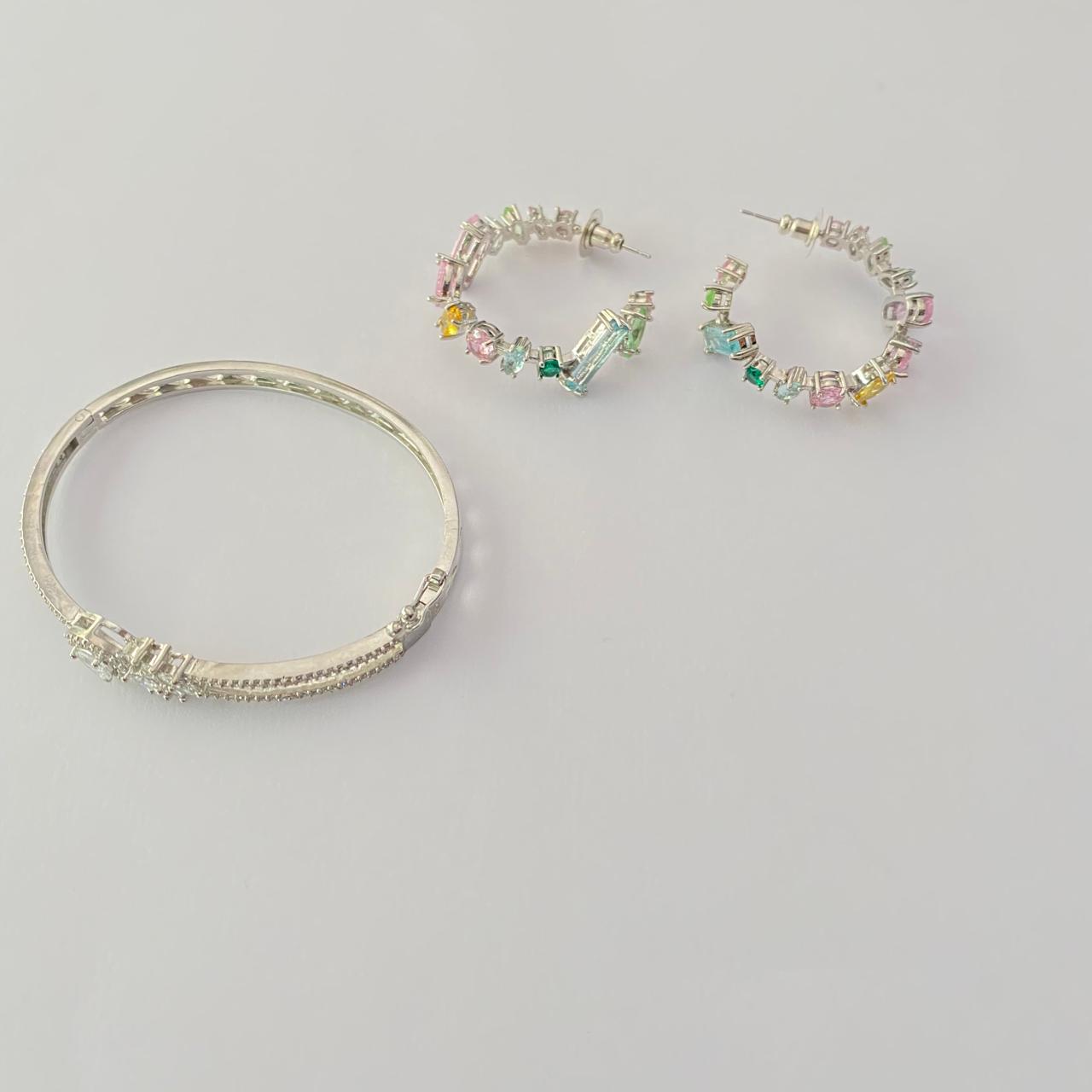Diamond bracelet with earring silver plated combo