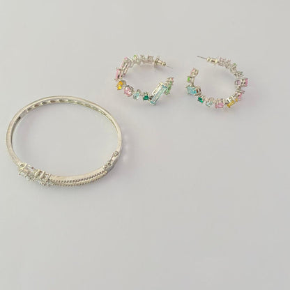 Diamond bracelet with earring silver plated combo