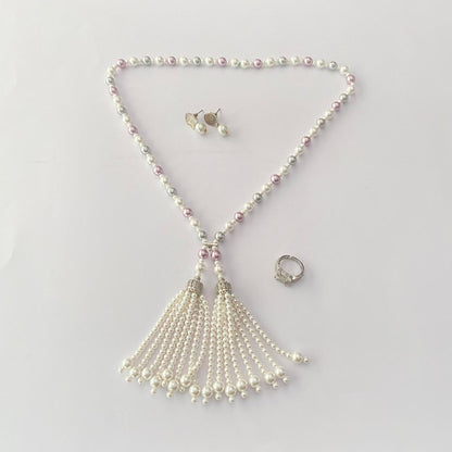 Pearl Latest design necklace with silver plated diamond ring Combo