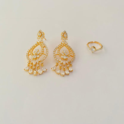 Diamond Earring with Diamond  Ring gold plated Combo