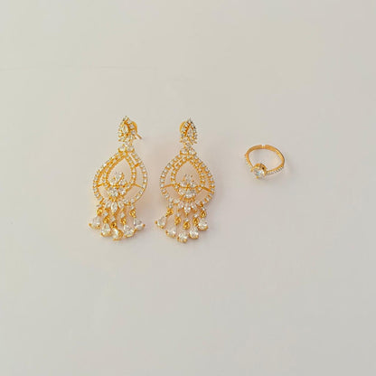 Diamond Earring with Diamond  Ring gold plated Combo