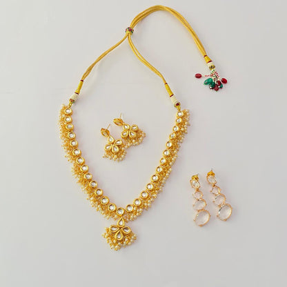 Kundan necklace with pearl with gold plated  earring combo