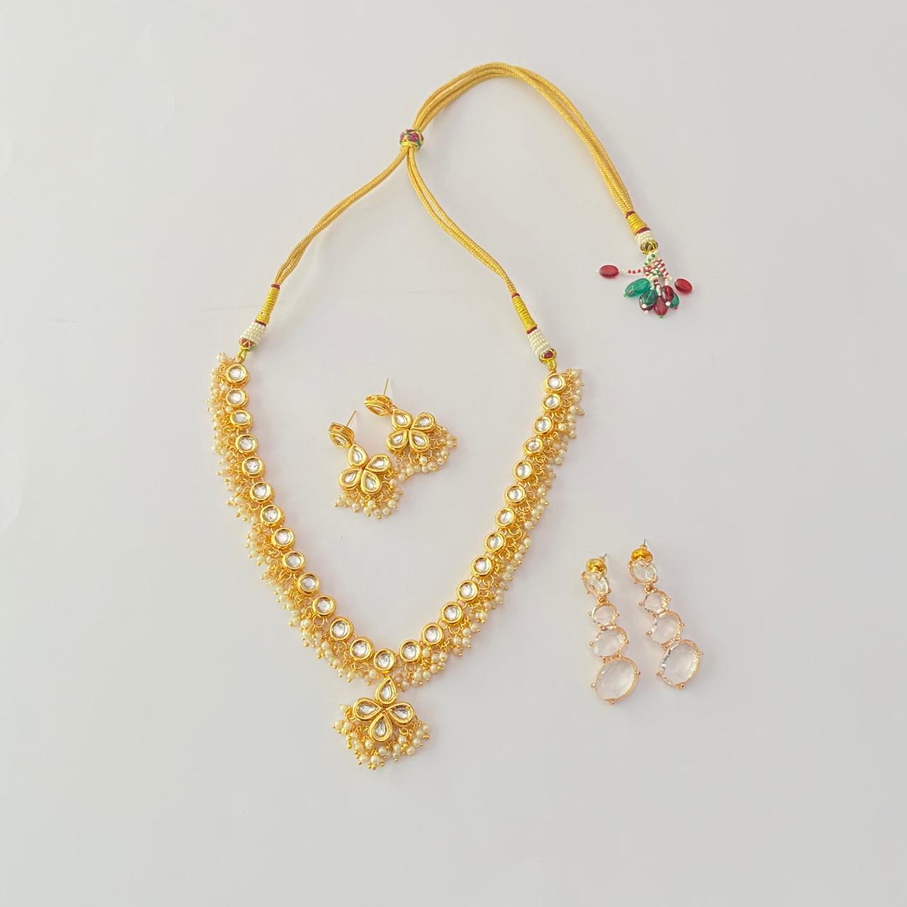 Kundan necklace with pearl with gold plated  earring combo
