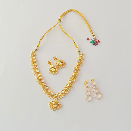 Kundan necklace with pearl with gold plated  earring combo