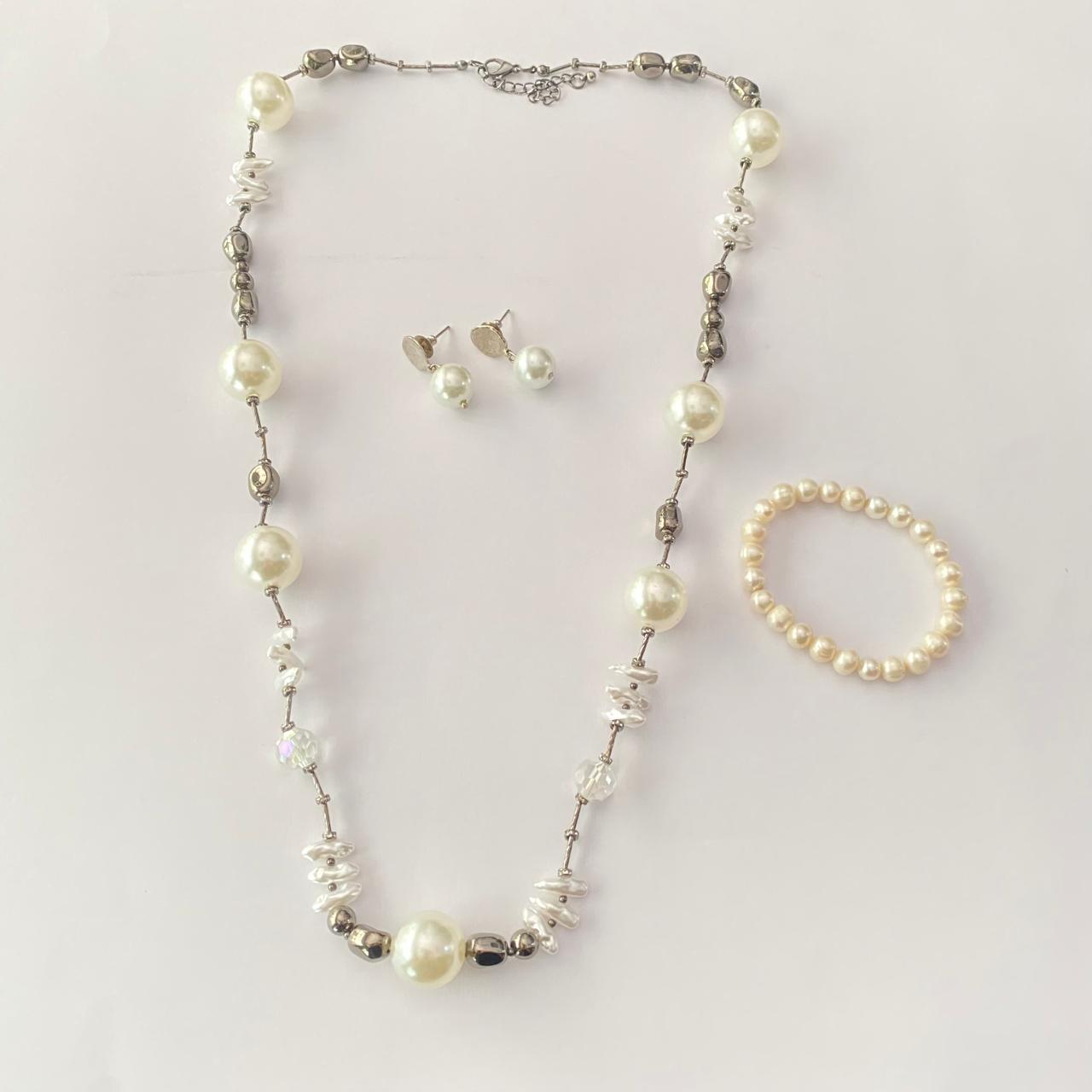 Pearl latest design necklace set with pearl bracelet combo