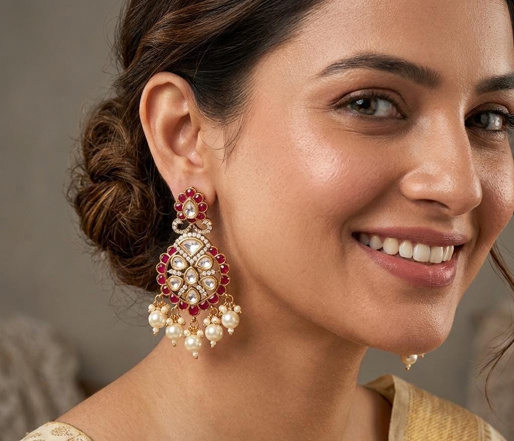 Ruby Gold Plated Chandbali Earring