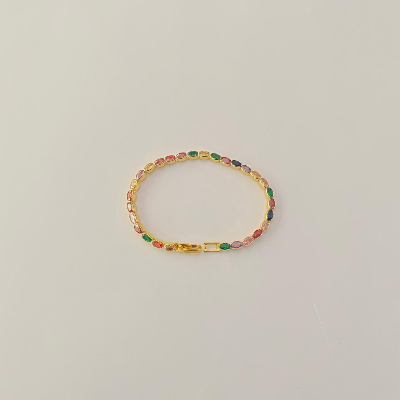 Multi Stone gold plated Sleek fancy tennis Bracelet