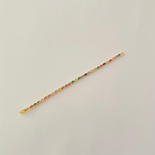 Multi Stone gold plated Sleek fancy tennis Bracelet