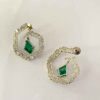 Emerald Silver Plated Diamond Stud