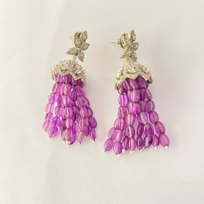 Dimaond Silver Plated Amethyst Beads Earring