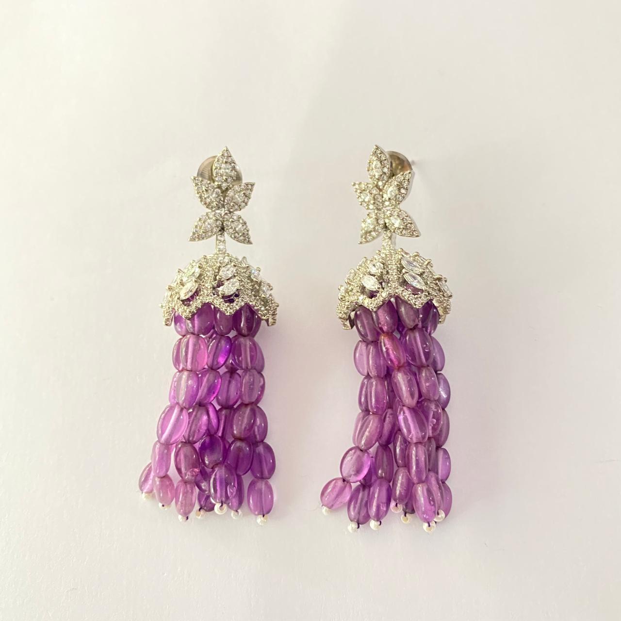 Dimaond Silver Plated Amethyst Beads Earring