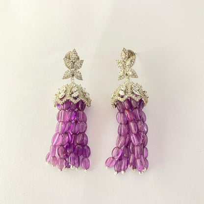 Dimaond Silver Plated Amethyst Beads Earring