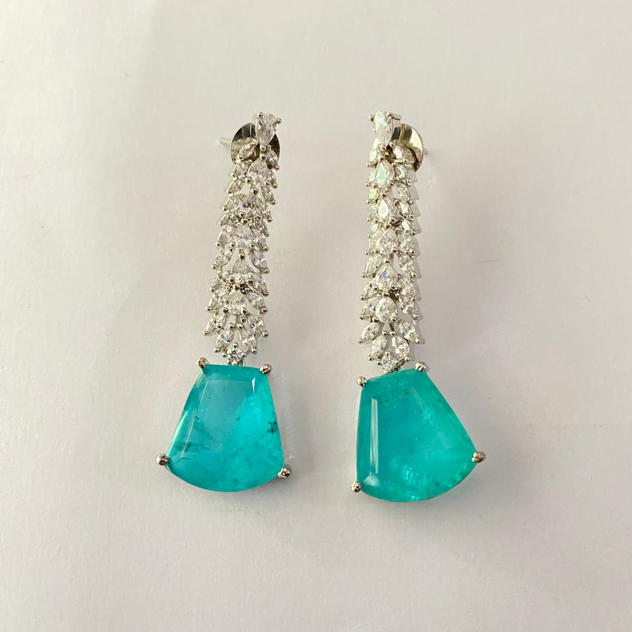 Aqua Silver Plated Diamond Dangler Earring