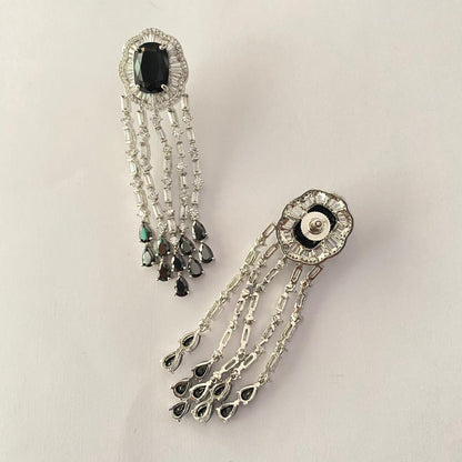 Black Stone Silver Plated Diamond Earring