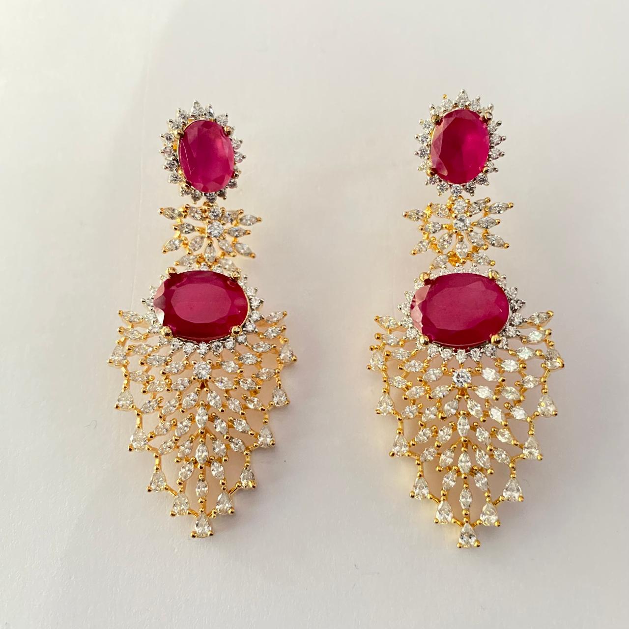 Ruby Gold Plated Diamond Earring