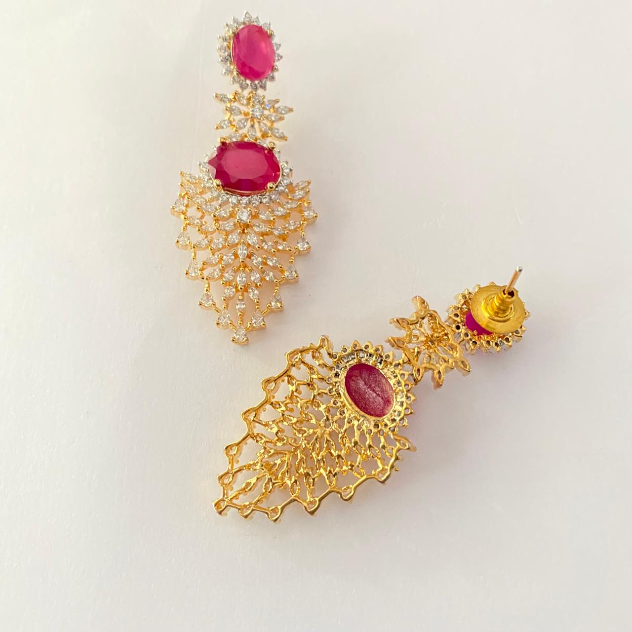 Ruby Gold Plated Diamond Earring