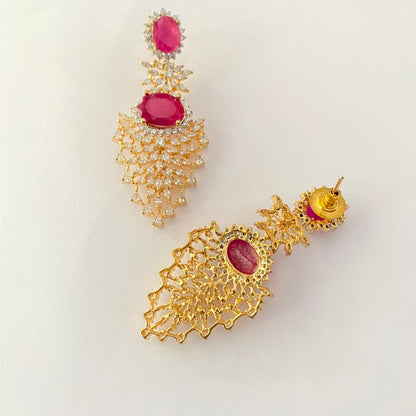 Ruby Gold Plated Diamond Earring