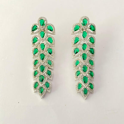 Emerald Silver Plated Diamond Leaf Design Earring