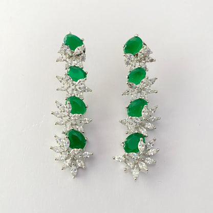 Emerald Silver Plated Diamond Earring