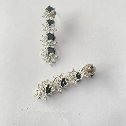 Black Stone Silver Plated Diamond Earring