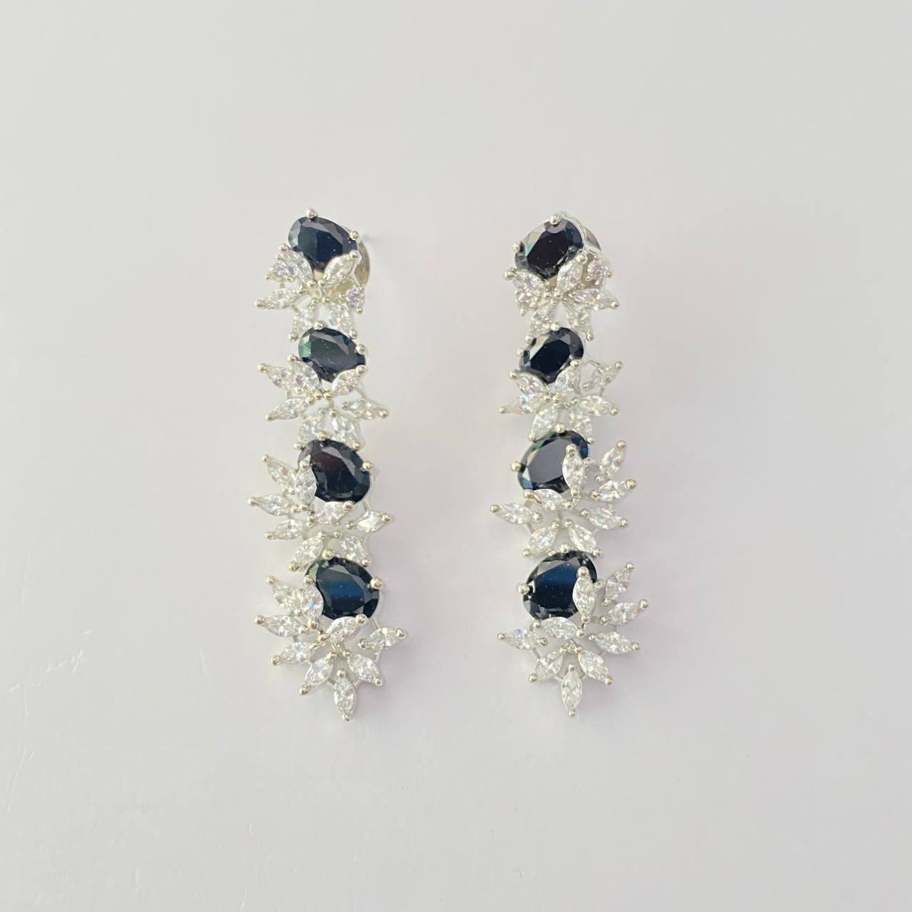 Black Stone Silver Plated Diamond Earring