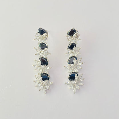 Black Stone Silver Plated Diamond Earring