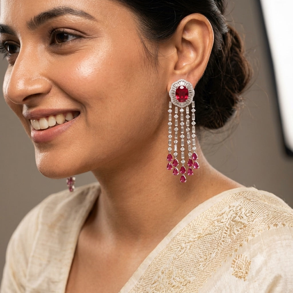 Ruby Silver Plated Diamond Dangler Earring