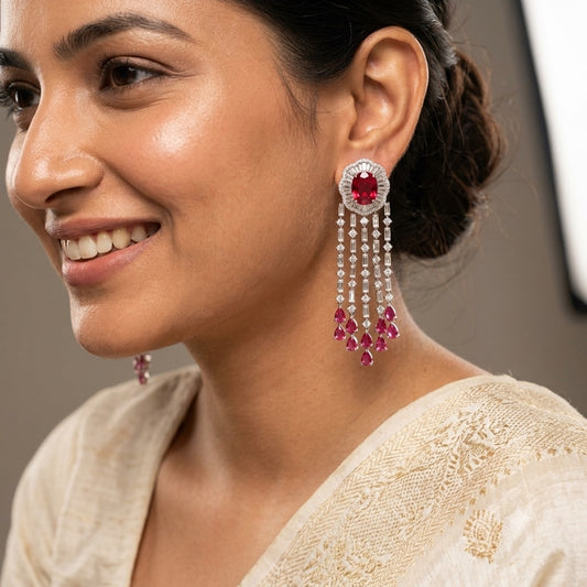 Ruby Silver Plated Diamond Dangler Earring