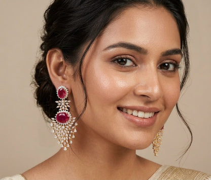 Ruby Gold Plated Diamond Earring