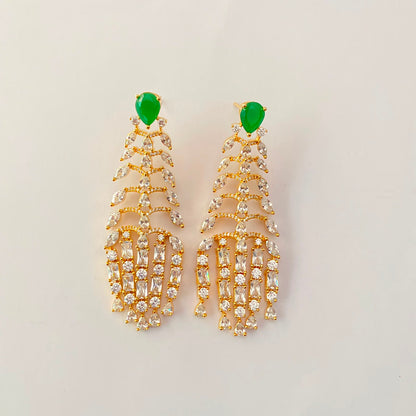 Gold Plated Green Stone Diamond Earring