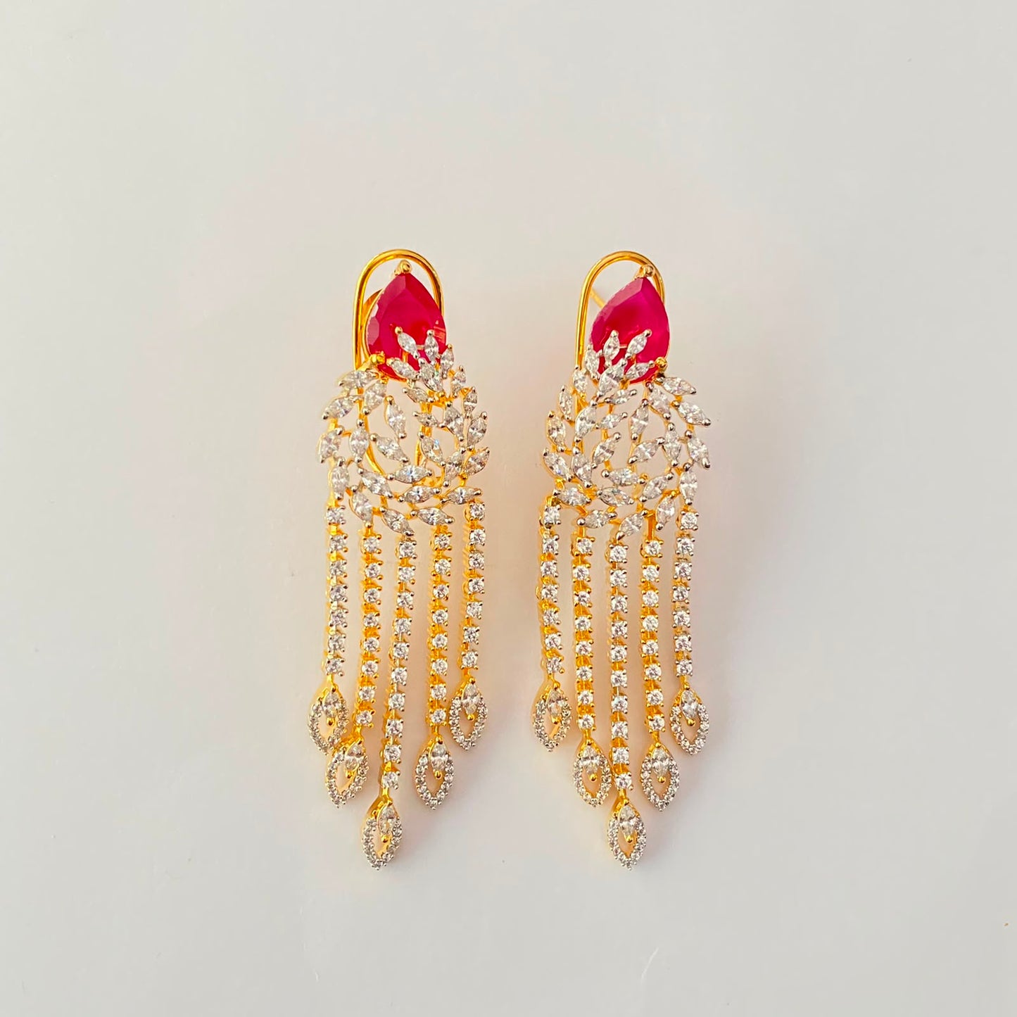 Ruby Diamond Gold Plated With Back Clip Earring