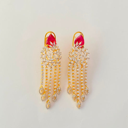 Ruby Diamond Gold Plated With Back Clip Earring