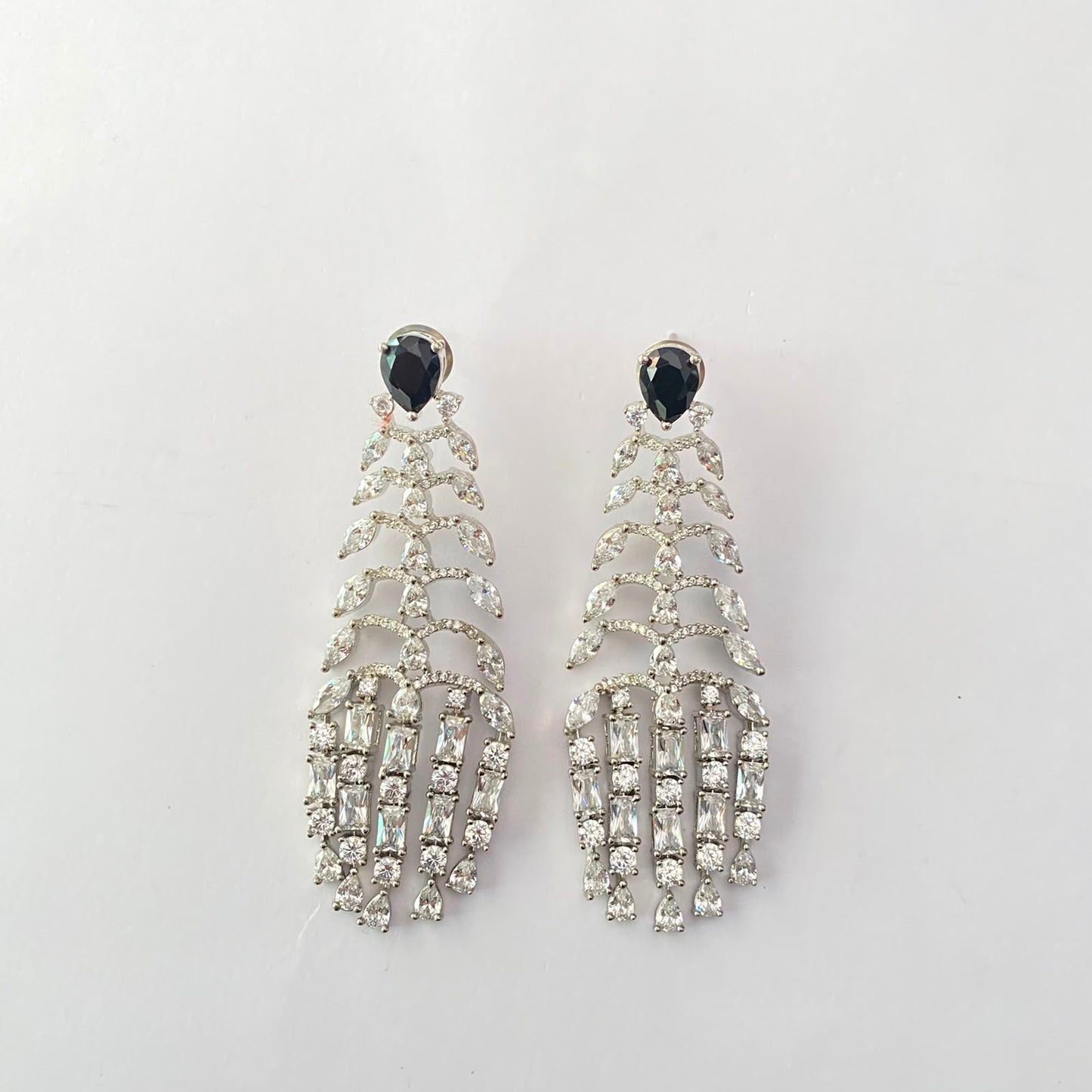 Silver Plated Black Stone Diamond Earring