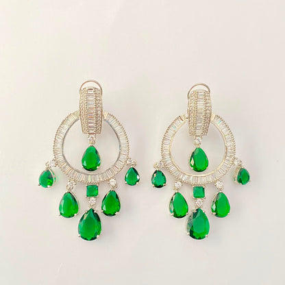 Silver Plated Green Diamond Earring With Back Clip