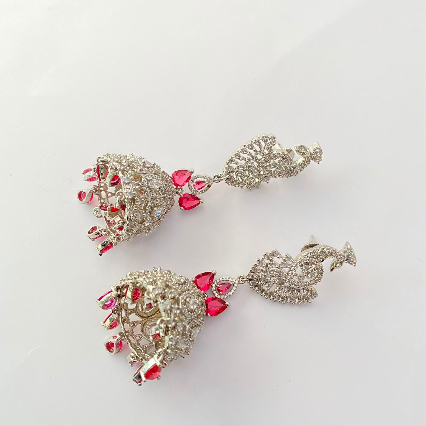 Silver Plated Long Ruby Stone Jhumka