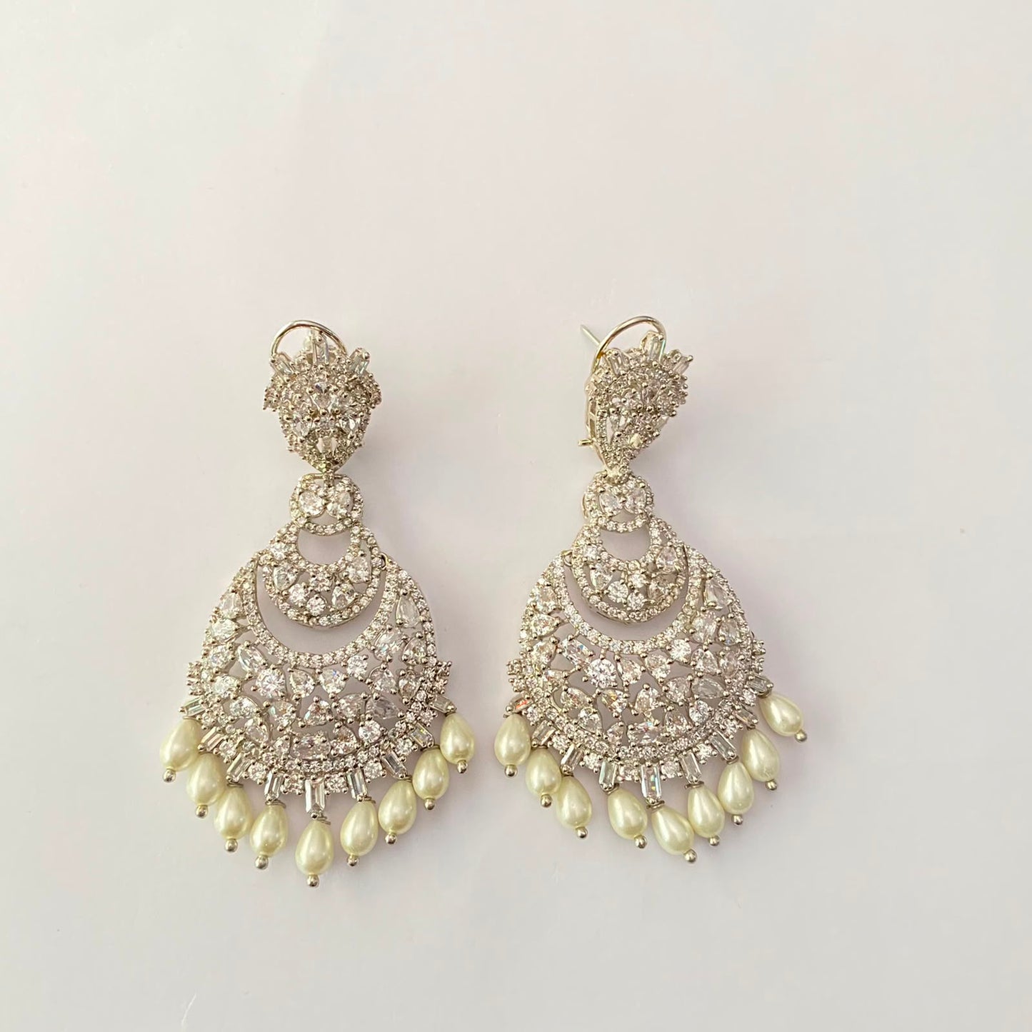 Silver Plated Drop Pearl With Back Clip Chand Bali