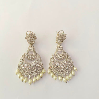 Silver Plated Drop Pearl With Back Clip Chand Bali