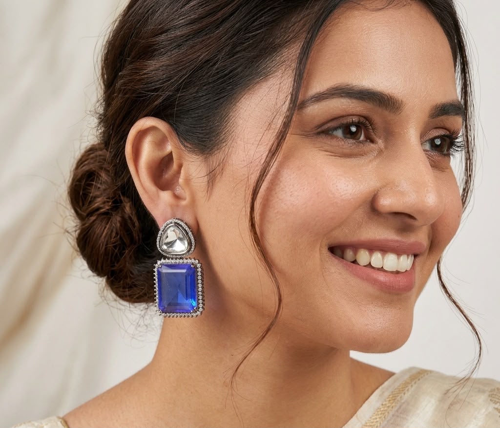 Blue Stone Polki Earring