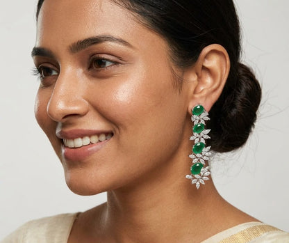Emerald Silver Plated Diamond Earring