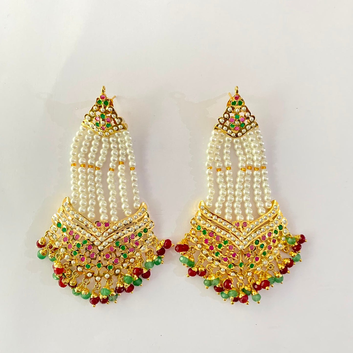 Ruby & Green with Pearl Gold Plated Jadau Earring