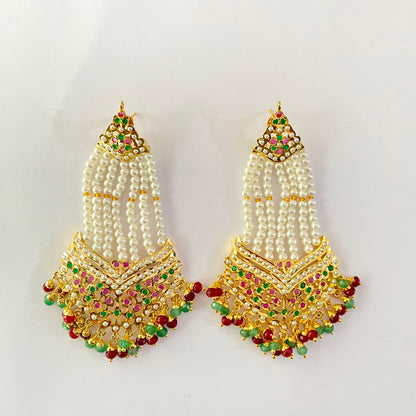 Ruby & Green with Pearl Gold Plated Jadau Earring