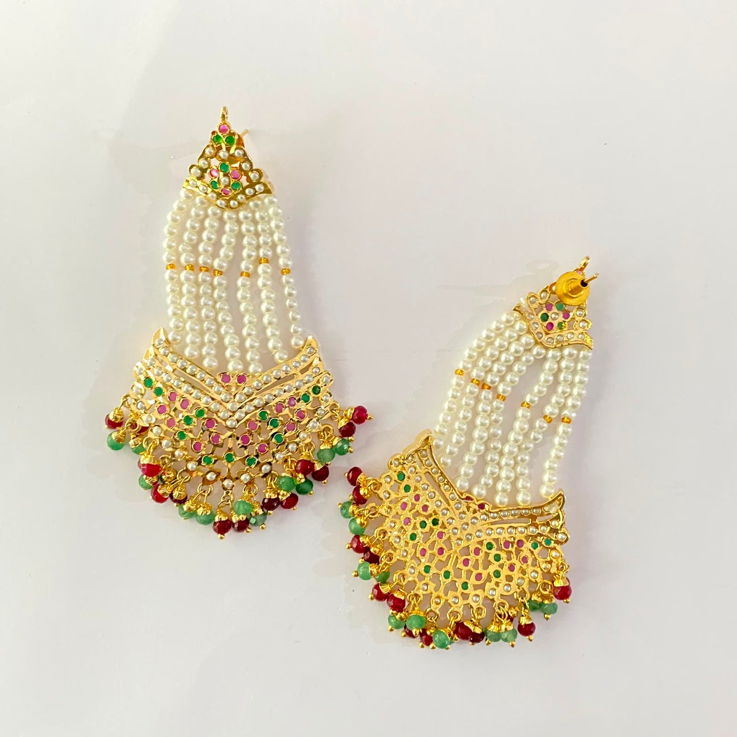 Ruby & Green with Pearl Gold Plated Jadau Earring