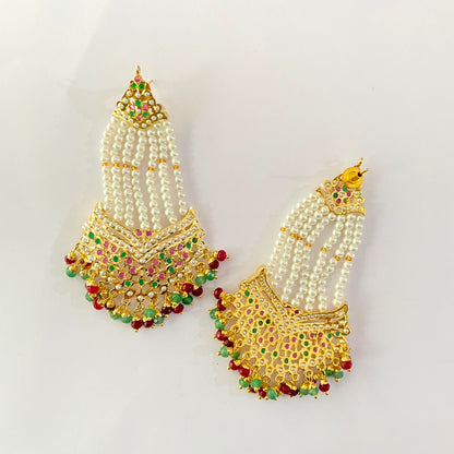 Ruby & Green with Pearl Gold Plated Jadau Earring