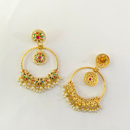 Multi Color Jadau Gold Plated Chandbali Earring